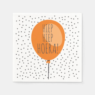 Hiep Hiep Hoera orange Ballon-Holländer-Geburtsta Serviette