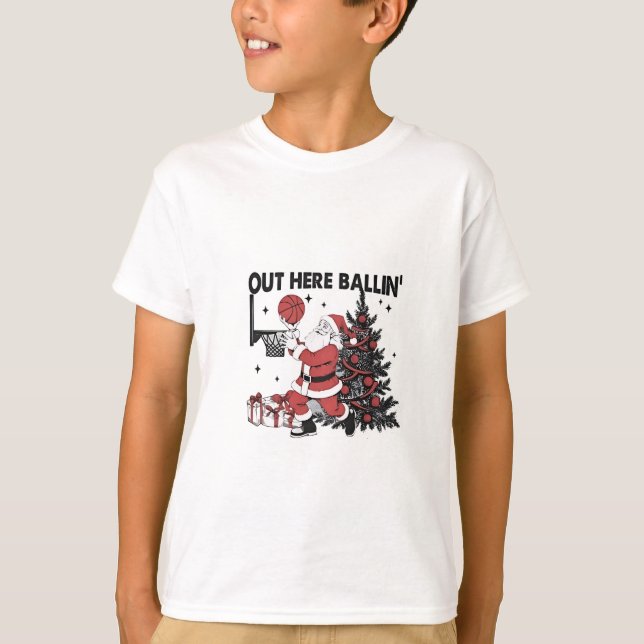 Hier Basketball Sport Weihnachten Weihnachten T-Shirt (Vorderseite)