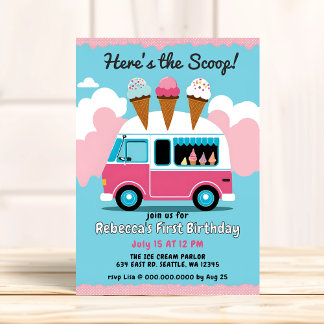 Hier der Scoop Ice Cream Truck Geburtstag Einladung