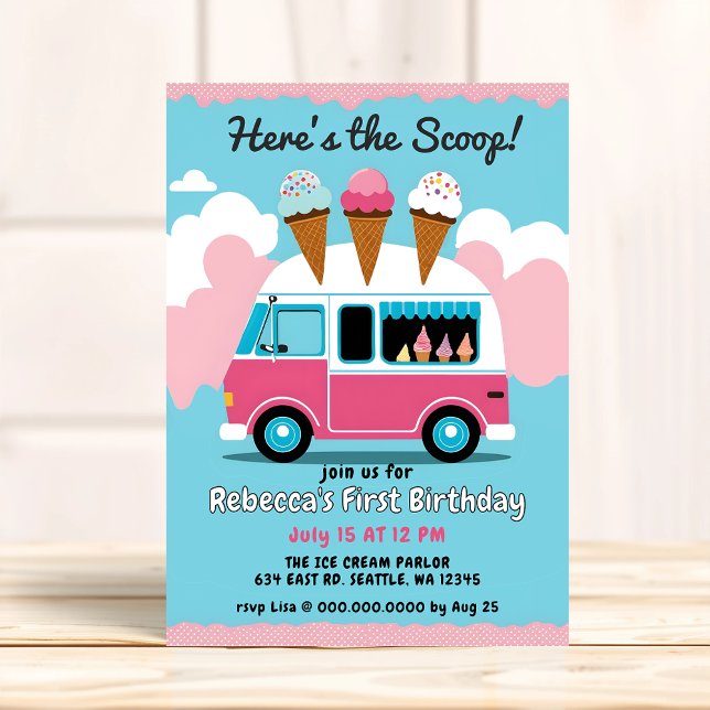 Hier der Scoop Ice Cream Truck Geburtstag Einladung (Heres the Scoop Ice Cream Truck Birthday Invitation)