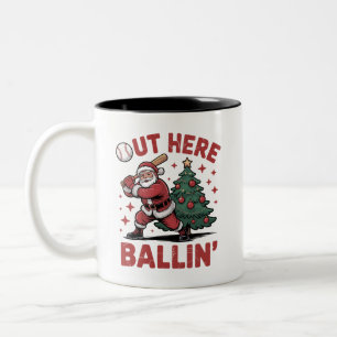 Hier draußen ballt der Weihnachtsmann Baseball-Wei Zweifarbige Tasse