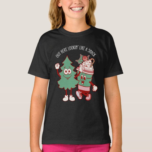 Hier draußen sieht man wie ein Snack Weihnachtsbau T-Shirt (Vorderseite)