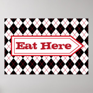 Hier essen Diner Schild Poster