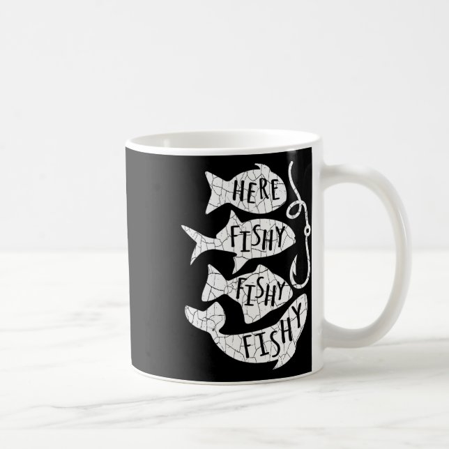 Hier Fisch Funny Gift für Angelfreunde Vater Kaffeetasse (Rechts)