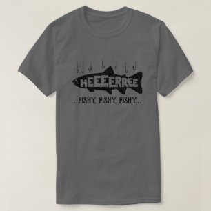 Hier Fische Lustige Fisch Angler Liebhaber T-Shirt