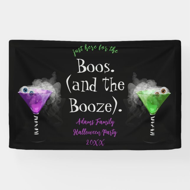 Hier für Boos und Booze Adult Halloween-Party Banner (Horizontal)