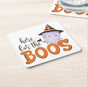 Hier für das Buhen Süßer Geist mit Wein Halloween Rechteckiger Pappuntersetzer