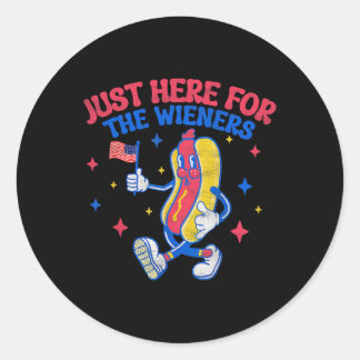 Hier für die Dackeln 4. Juli Hot Dog Runder Aufkleber