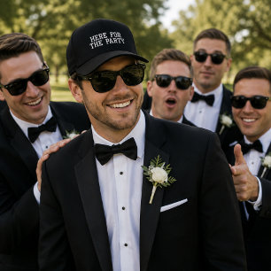 'Hier für die Party' Lustige Hochzeitsfotos Bestickte Baseballkappe