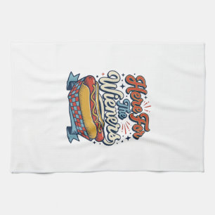 Hier Für Die Würstchen Vintage Hot Dog Shirt_1 Geschirrtuch