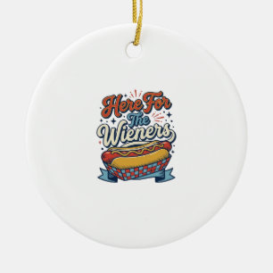 Hier Für Die Würstchen Vintage Hot Dog Shirt_1 Keramik Ornament