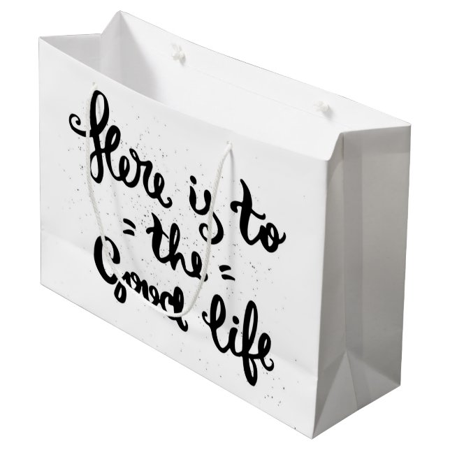 Hier ist das gute Leben Große Geschenktüte (Vorderseite Schrägansicht)
