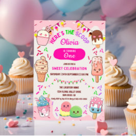 Hier ist das Scoop Ice Cream 1. Geburtstag Party Einladung