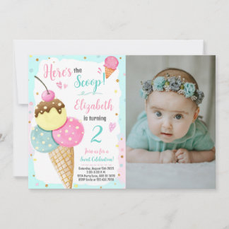 Hier ist das Scoop Ice Cream Birthday Foto Einladung