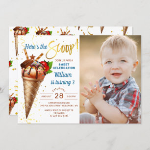 Hier ist das Scoop Ice Cream Birthday Party Foto Einladung