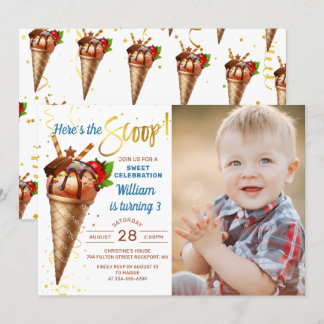 Hier ist das Scoop Ice Cream Birthday Party Foto Einladung