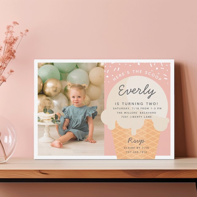 Hier ist das Scoop Ice Cream Cone Kid Birthday Fot Einladung (Von Creator hochgeladen)