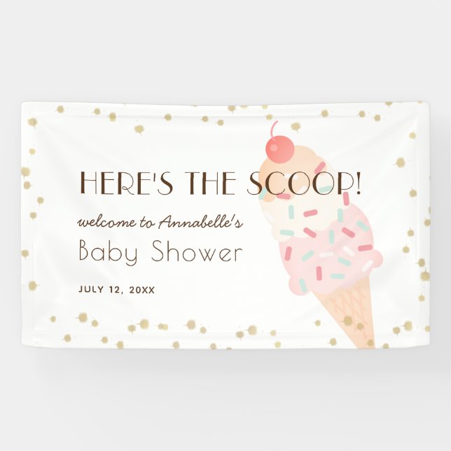 Hier ist das Scoop Ice Cream Pink Baby Shower Bann Banner (Horizontal)