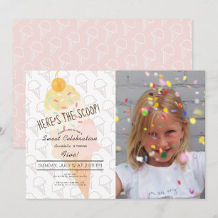 Hier ist das Scoop Ice Cream Pink Foto Geburtstag Einladung
