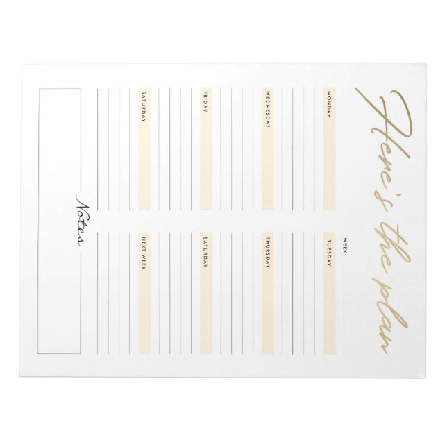 Hier ist der Plan Weekly Notepad Planner Notizblock (Vorderseite)