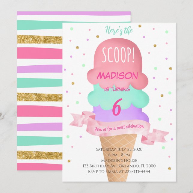Hier ist der Scoop Colorful Ice Cream Einladung (Vorne/Hinten)