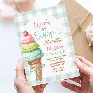Hier ist der Scoop Eiscreme-Schleife 1. Geburtstag Einladung