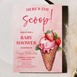 Hier ist der Scoop! Erdbeere Ice Cream Baby Dusche Einladung