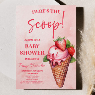Hier ist der Scoop! Erdbeere Ice Cream Baby Dusche Einladung