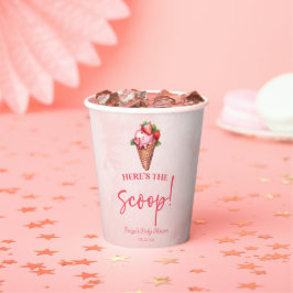 Hier ist der Scoop! Erdbeere Ice Cream Baby Dusche Pappbecher