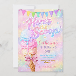 Hier ist der Scoop Pastell-Regenbogen-Glitter-Gebu Einladung