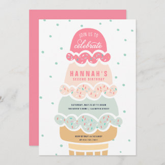 Hier ist der Scoop Pink Ice Cream Birthday Invite Einladung