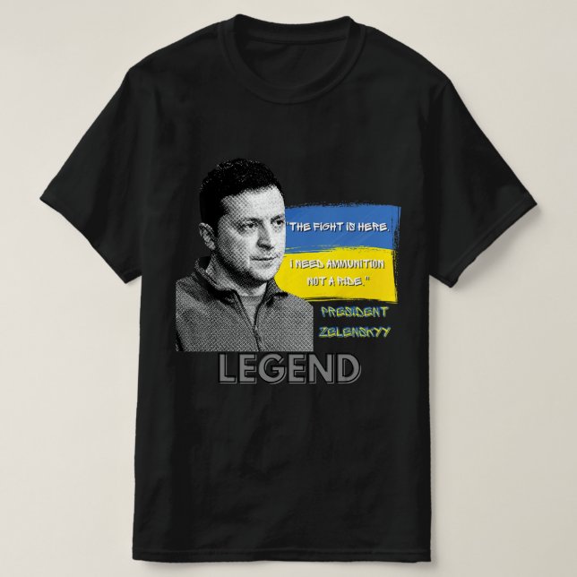 Hier ist der ukrainische Präsident Zelensky im Kam T-Shirt (Design vorne)