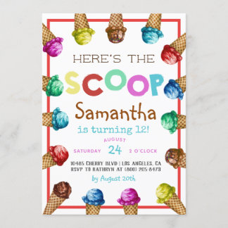 Hier ist die Einladung von Scoop Ice Cream Birthda