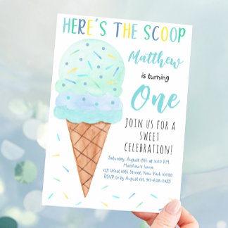 Hier ist die Scoop Blue Boy Ice Cream Birthday Einladung