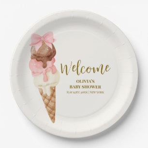 Hier ist die Scoop Bow Ice Cream Baby Dusche Willk Pappteller