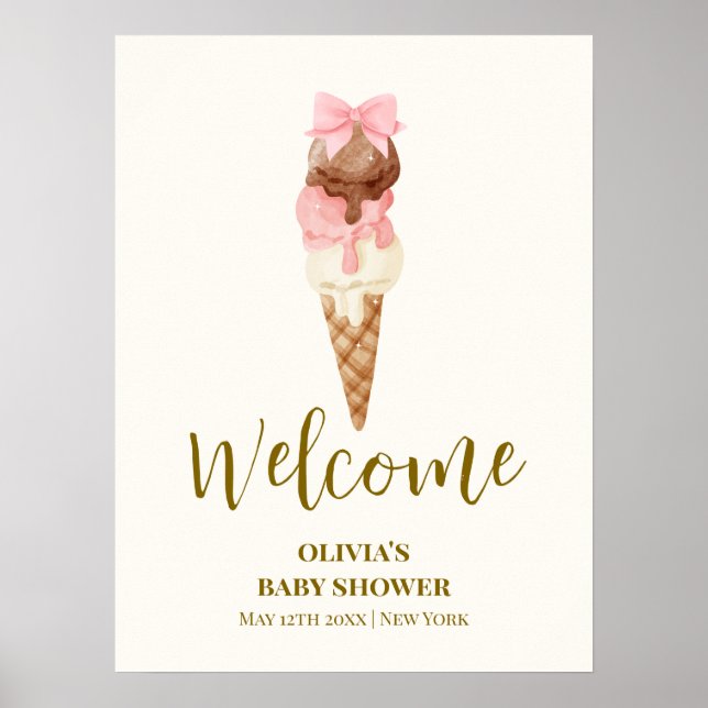 Hier ist die Scoop Bow Ice Cream Baby Dusche Willk Poster (Vorne)
