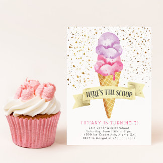 Hier ist die Scoop Girl Ice Cream Birthday Party Einladung