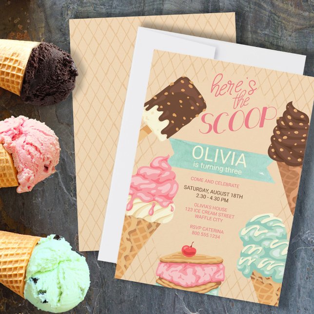 Hier ist die Scoop Girls Ice Cream Birthday Einladung (Von Creator hochgeladen)