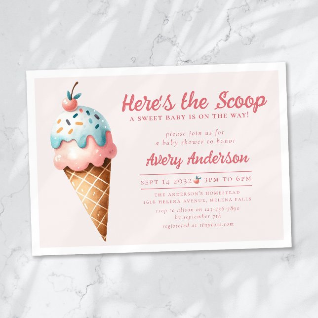 Hier ist die Scoop Ice Cream Baby Shower Einladung (Von Creator hochgeladen)