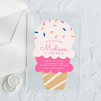 Hier ist die Scoop Ice Cream Birthday Party Acryleinladungen