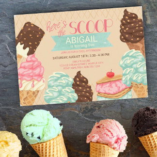 Hier ist die Scoop Ice Cream Birthday Party Einladung