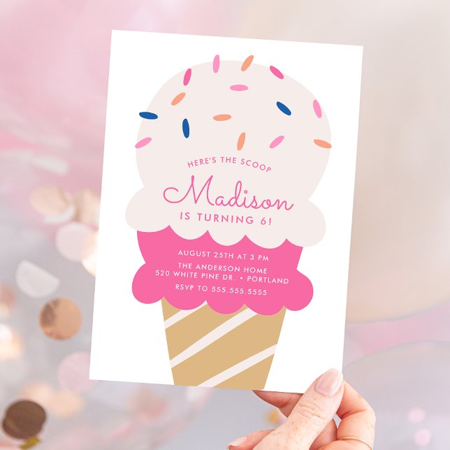 Hier ist die Scoop Ice Cream Birthday Party Einladung (Von Creator hochgeladen)
