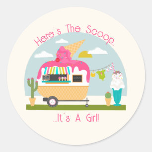 Hier ist die Scoop Ice Cream Camper Girl Baby Dusc Runder Aufkleber