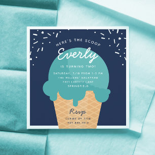 Hier ist die Scoop Ice Cream Cone Kid Birthday Par Einladung