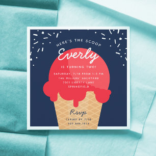 Hier ist die Scoop Ice Cream Cone Kid Birthday Par Einladung