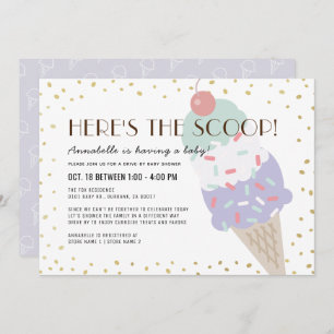 Hier ist die Scoop Ice Cream Drive by Baby Shower Einladung