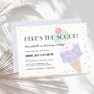 Hier ist die Scoop Ice Cream Lila Baby Shower Einladung
