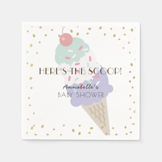 Hier ist die Scoop Ice Cream Lila Baby Shower Serviette (Vorderseite)