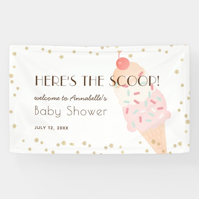 Hier ist die Scoop Ice Cream Pink Baby Dusche Banner (Horizontal)