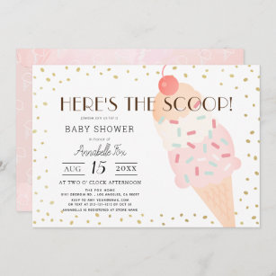 Hier ist die Scoop Ice Cream Pink Girl Baby Dusche Einladung